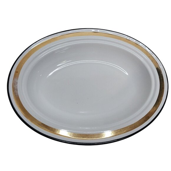 Georges Briard Birds of Paradise Covered Enamelware Oval Serving Dish Gold Trim - Picture 3 of 8